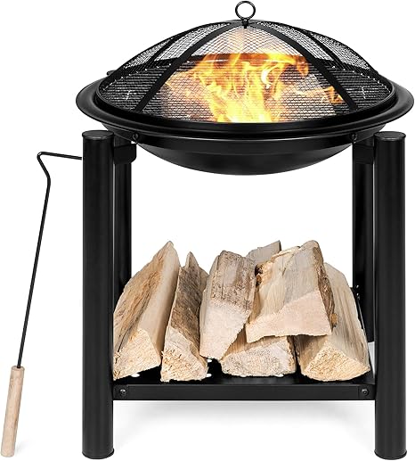 Best Choice Products 21 5in Outdoor Fire Pit Bowl Table And Storage For Patio Backyard Balcony W Shelf Fire Spark Guard Log Grate Poker Water Resistant Cover Black Amazon Co Uk Garden Outdoors