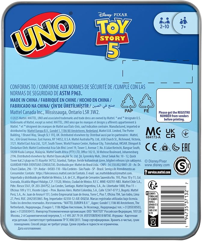 UNO Disney et Pixar Toy Story 5 Jeu de Cartes