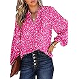 Dokotoo Women's Casual V Neck Alicia Floral Print Smocked Long Sleeve Chiffon Blouses Bohemian Top Shirts