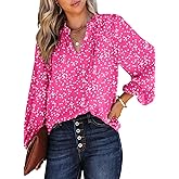 Dokotoo Women's Casual V Neck Alicia Floral Print Smocked Long Sleeve Chiffon Blouses Bohemian Top Shirts