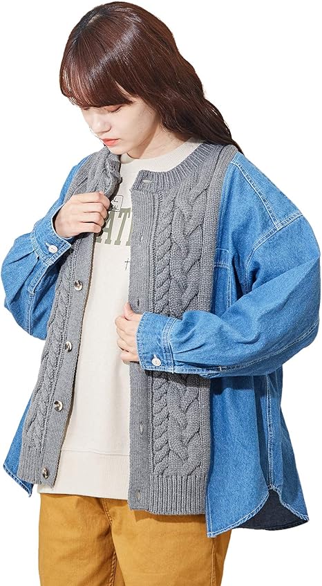 Amazon Cube Sugar キューブシュガー デニム ニット ドッキング シャツ カーディガン レディース Mサイズ チャコール カーディガン ボレロ 通販