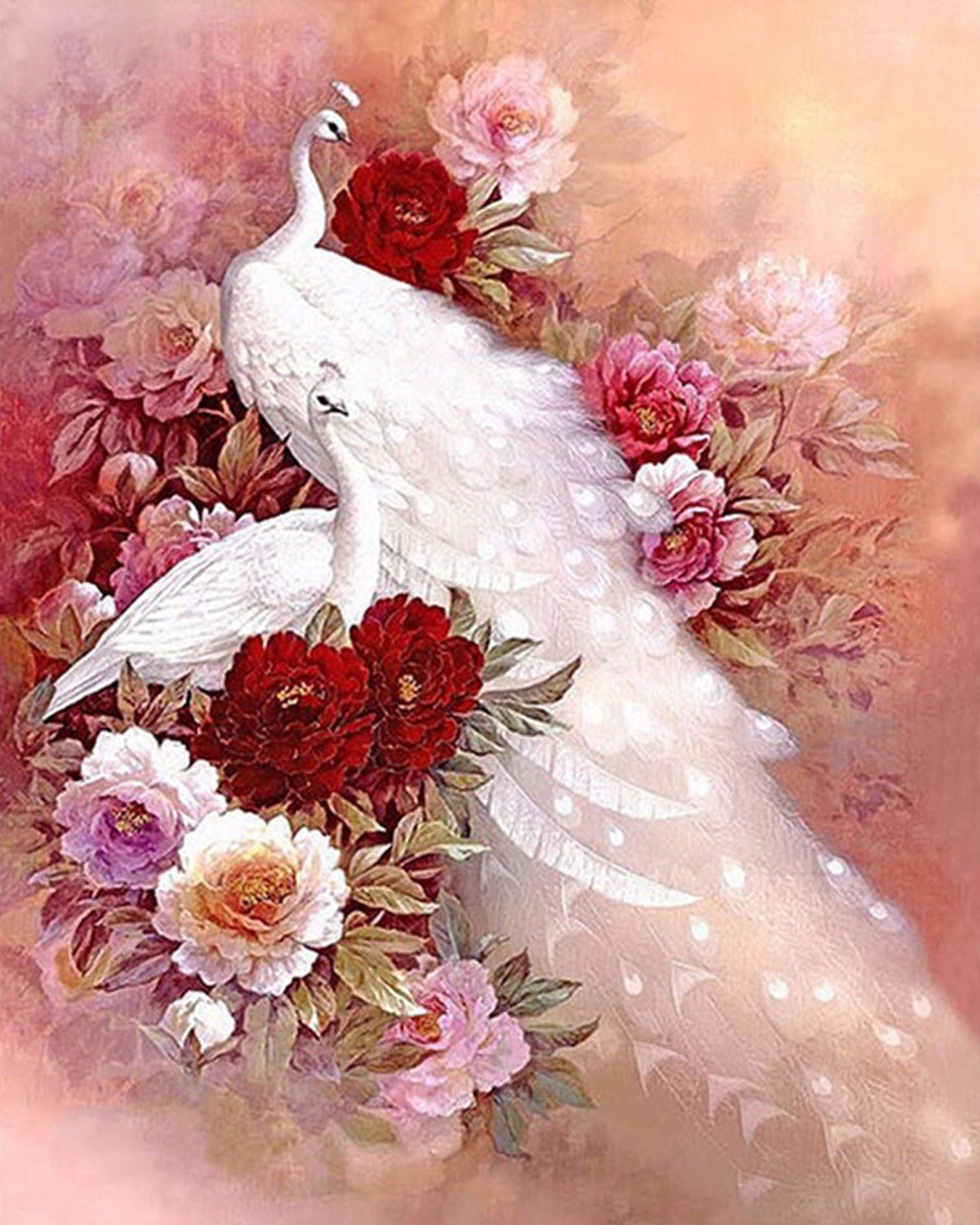 RunFar Peacocks and Flowers Pattern DIY 5D Diamond Embroidery Painting Cross Stitch Craft Diamond Painting By Number Kits Home Decor Gift