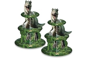 2 Pack Dinosaur Cupcake Stand Dinosaur Birthday Decorations 3 Tier Dino Cupcake Holder Dessert Tower Party Decorations for Bo