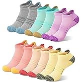 YSense 6 Pairs Womens Ankle Socks Cotton Cushioned Athletic Running Socks with Moisture-Wicking