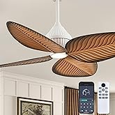 52"Tropical Ceiling Fans with Lights, Indoor Palm Leaf Ceiling Fan with Light and Remote for Living Room Bedroom, ABS Blades,