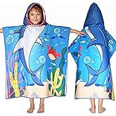 Shark Hooded Towels for Kids, with Backpack, Kids Beach Towel 30"x 25" for 3-10 Years, Shark Gifts for Boys Girls, Toddler Swim Cover Up & Bath Robe for Beach Pool, Soft Microfiber