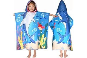 YTHUIL Shark Hooded Towels for Kids, with Backpack, Kids Beach Towel 30"x 25" for 3-10 Years, Shark Gifts for Boys Girls, Toddler Swim Cover Up & Bath Robe for Beach Pool, Soft Microfiber