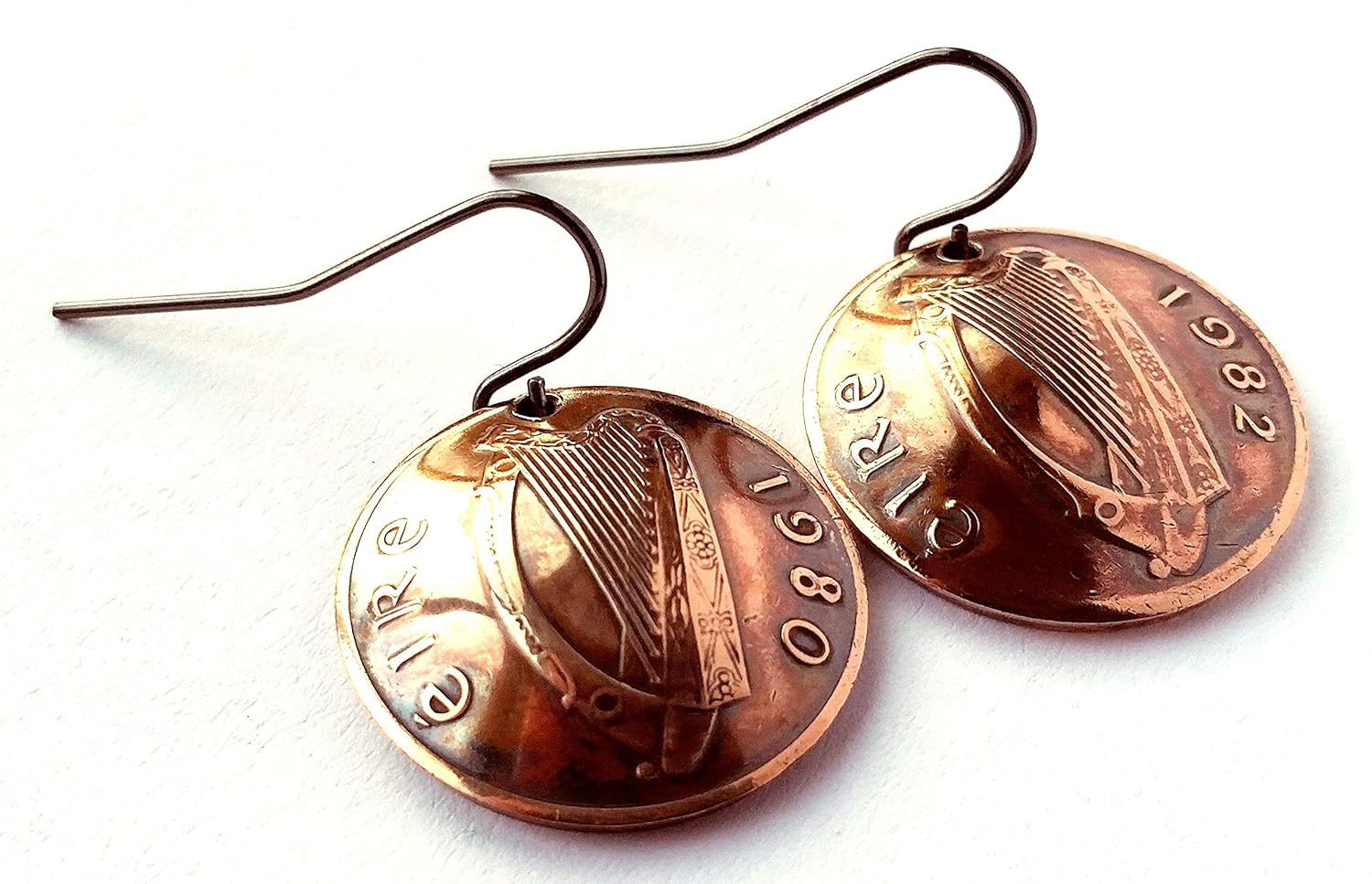 Amazon Com Ireland Coin Earrings Irish Harp Copper Colored Jewelry Celtic Woman Birthday Gift For Her Christmas Gift For Her Handmade