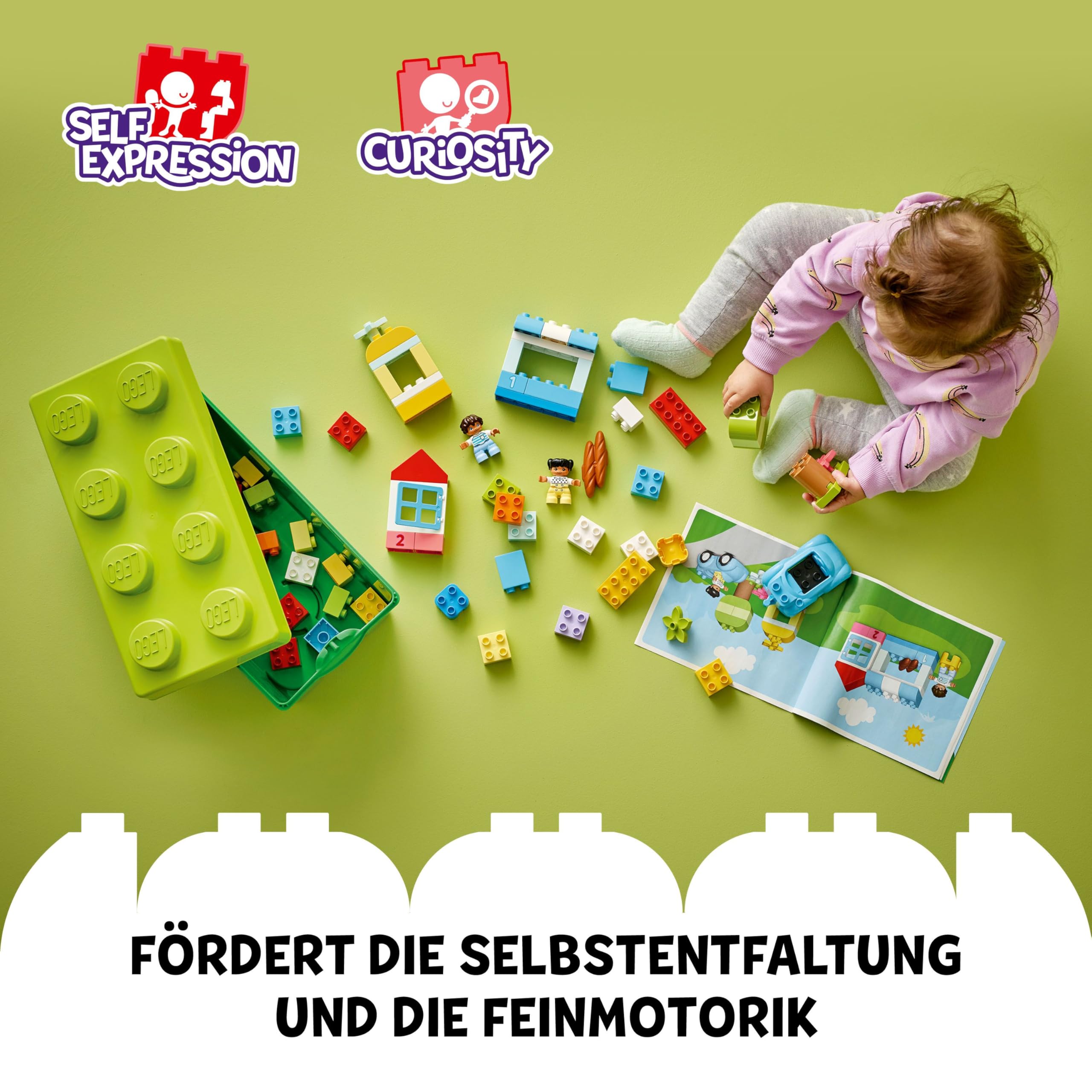 LEGO DUPLO Brick Box - Educational Stacking Toys for 1+ Year Old Boys & Girls - incl. Colourful Number Bricks, a Car & 2 Figures, Plus Toy Storage - 10913 5