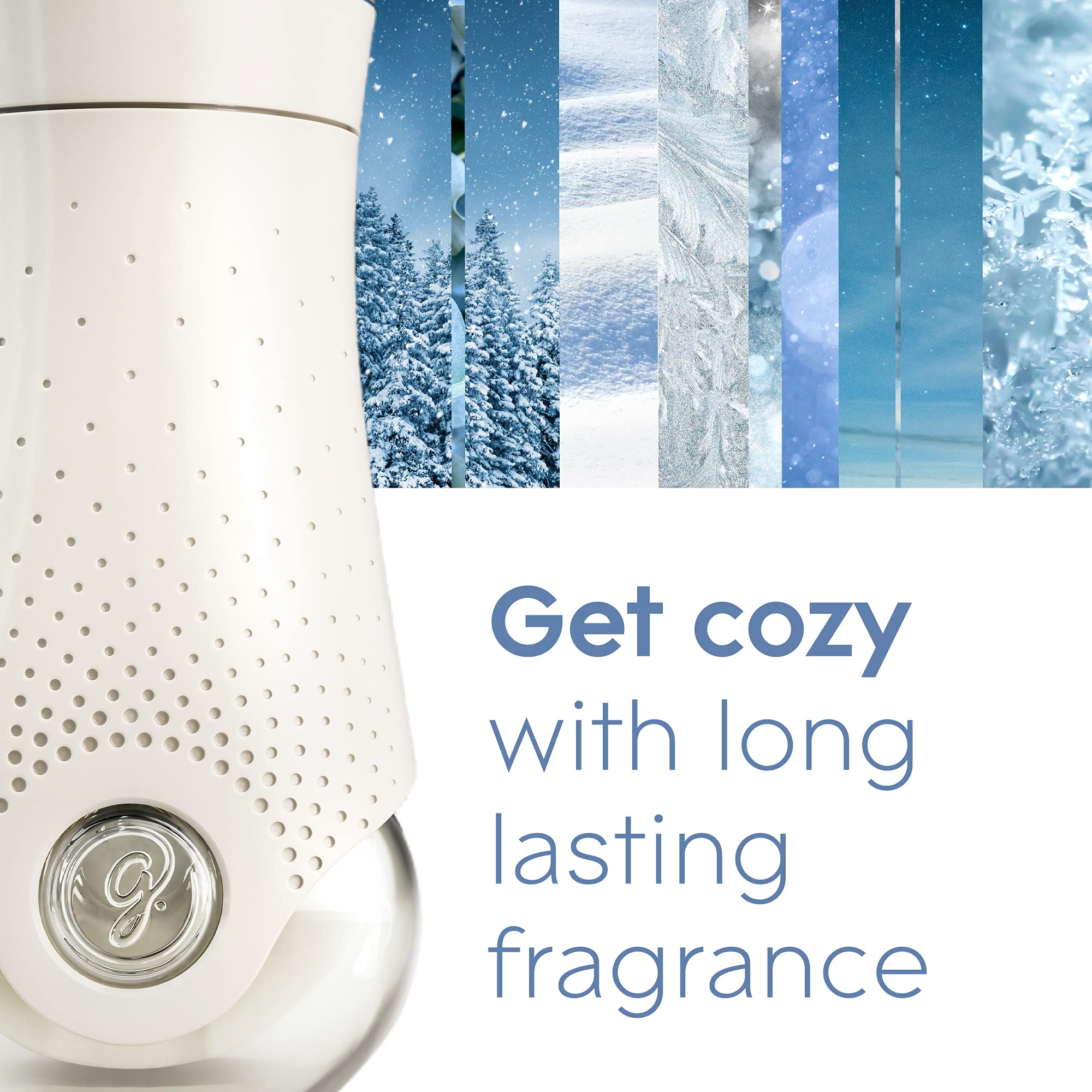 Glade PlugIns Refills Air Freshener Starter Kit, Scented and Essential Oils for Home and Bathroom, Snow Much Fun, 0.67 Fl Oz, 1 Warmer + 1 Refill