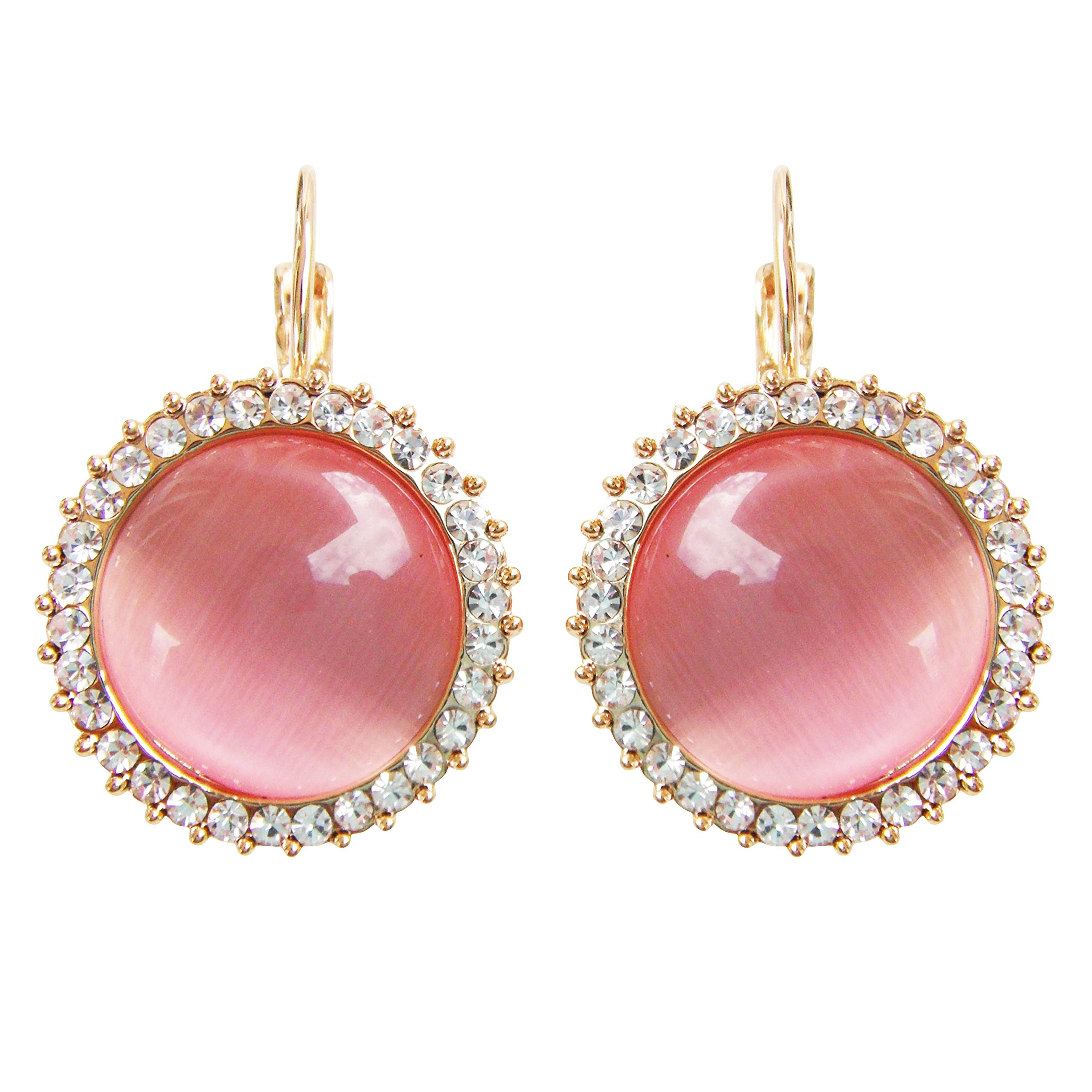Navachi 18k Gold Plated Circle Pink Opal Crystal Hoop Az1005e Leverback Earrings