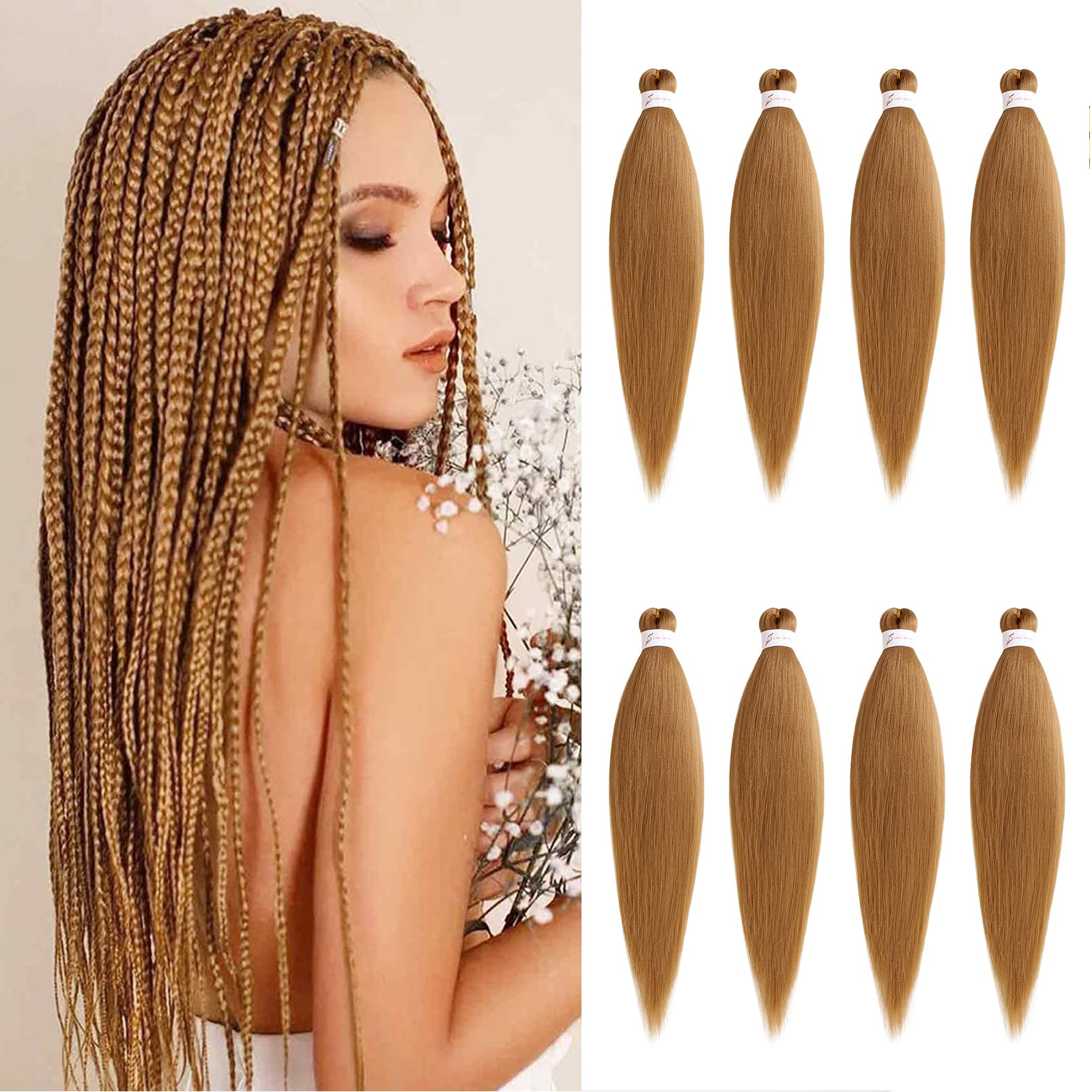 Xtrend 8 Packs 16 Inch EZ Braiding Hair Extensions Pre Stretched for Box Braids Yaki Straight Hair Kanekalon Fiber Pre Stretched Crochet Braiding Hair Extension 27# — image 1