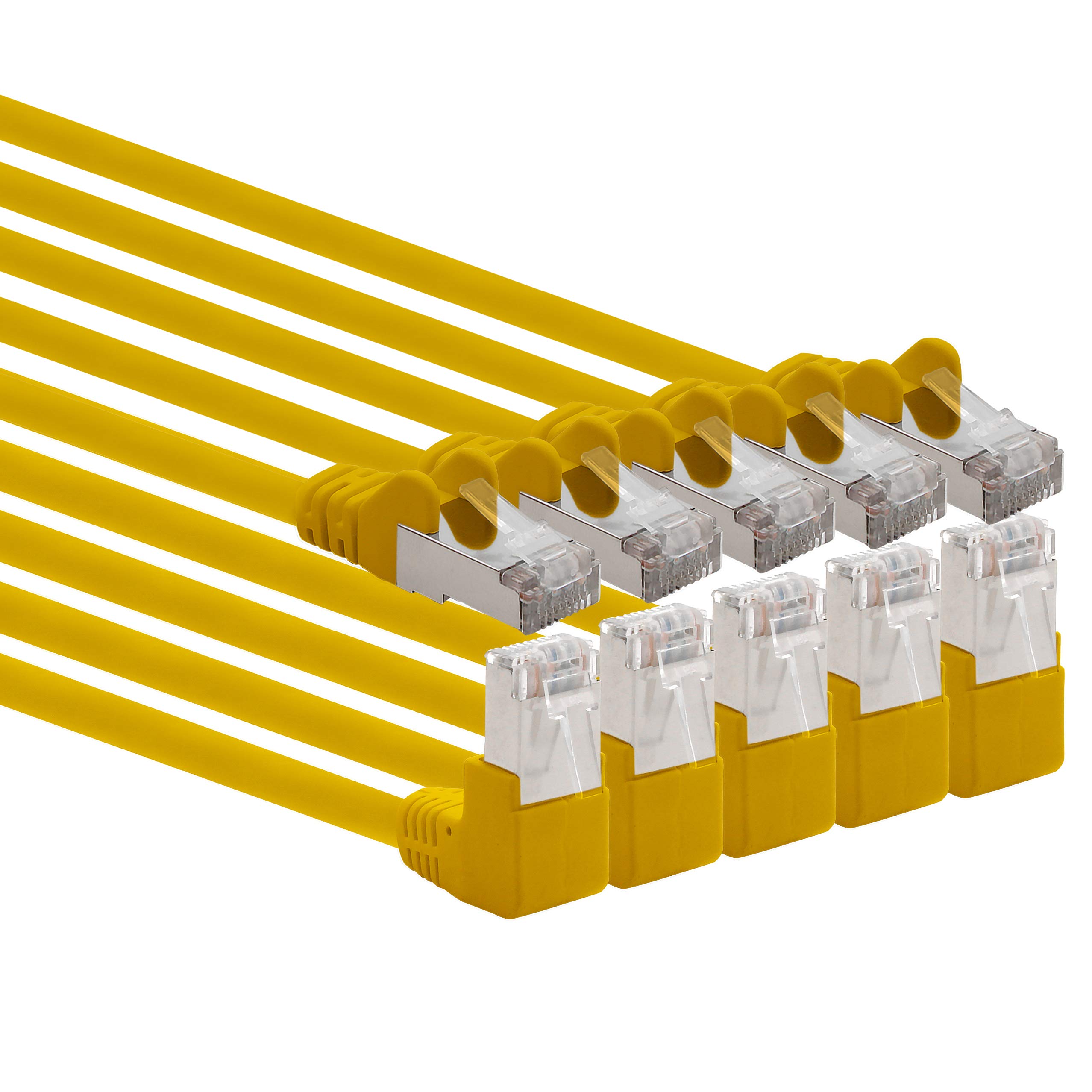 1aTTack.de 366203 Cat.6 network cable angle 90 degrees 3.0 m - yellow - pack of 5 - Cat6 patch cable (SFTP PIMF) 1000Mbit/s Rj 45 plug - 5 x 3.0 m meters yellow
