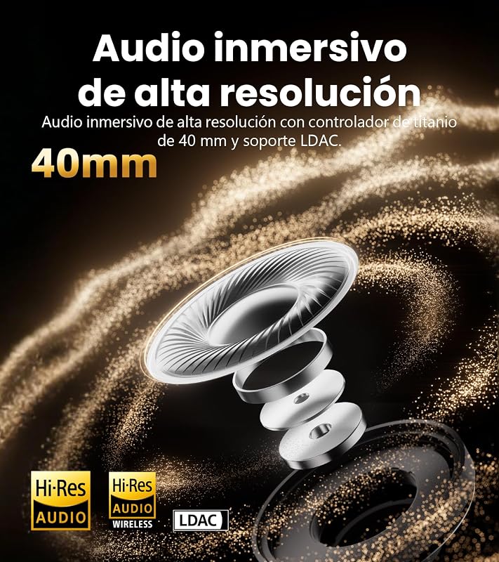 ES850NB auscultadores sem fios com cancelamento de ruído, LDAC, áudio de alta resolução, Bluetooth 5.4, multiponto, controlo tátil, até 92 horas de reprodução - castanho