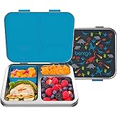Bentgo Kids Stainless Steel Prints Leak-Resistant Lunch Box - 3-Compartments with Bonus Silicone Container, Durable, Eco-Friendly, Dishwasher Safe, BPA-Free, Ideal for School, Ages 3+ (Dinosaur)