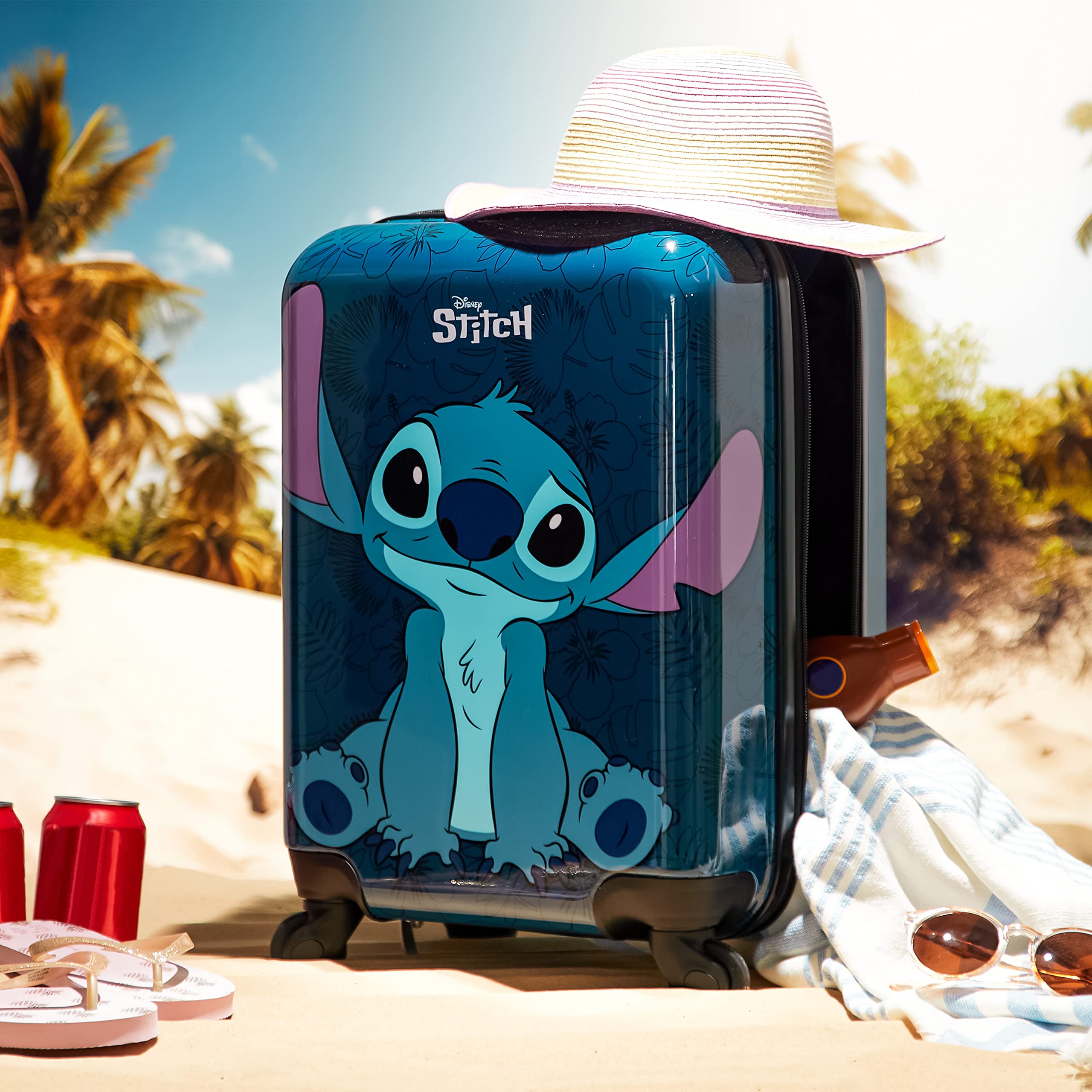 Disney Stitch Suitcase Set or Individual, Hard Shell Suitcase with Wheels 28L, 50L or 91L, 4 Wheels (Navy Stitch Small)