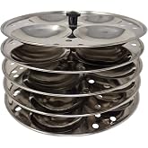 Tabakh Stainless Steel 5-Rack Idli Stand, Medium, Silver