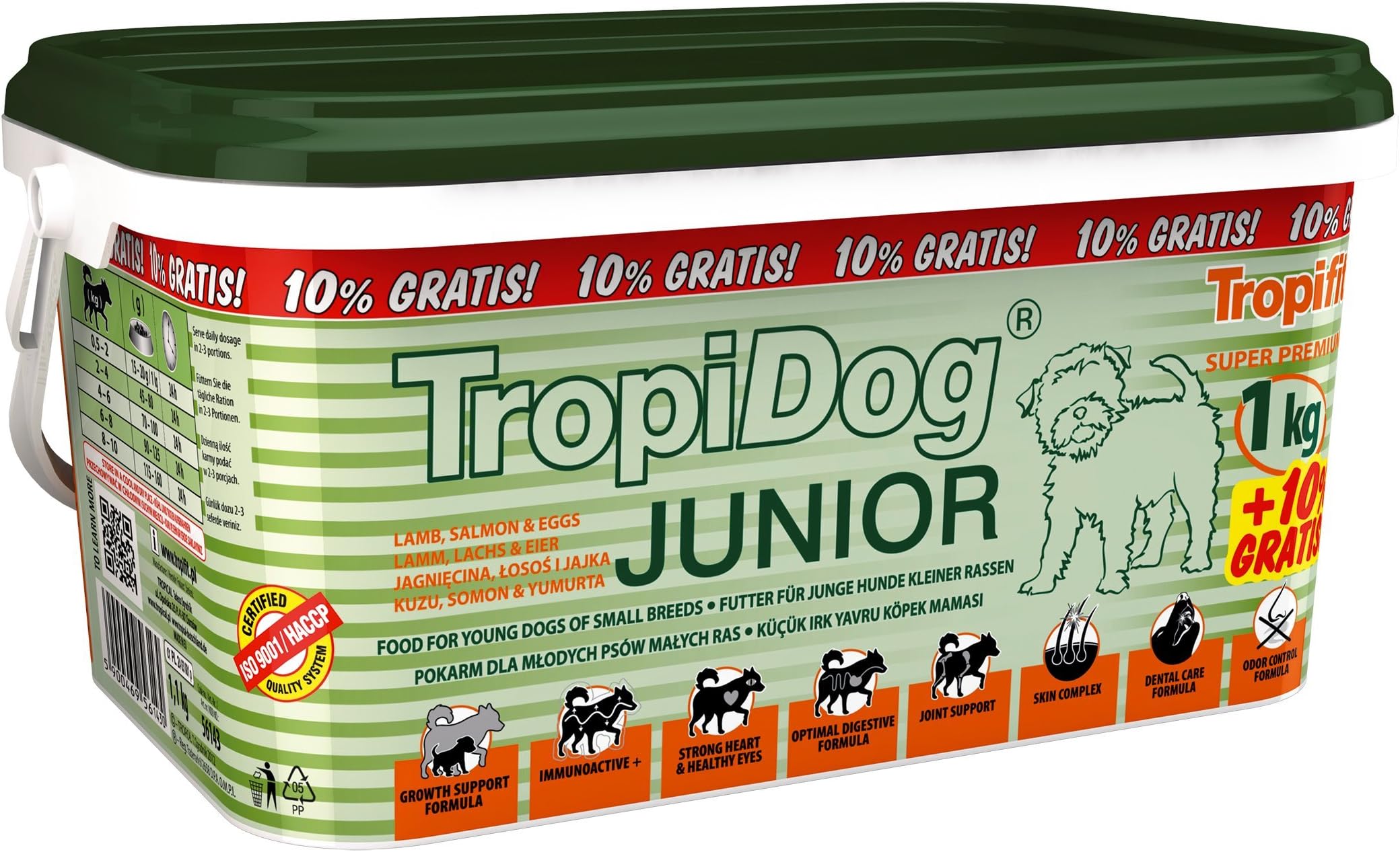 SUPER PREMIUM JUNIOR SMALL BREEDS, DOG FOOD WITH LAMB,SALMON&EGGS, bucket 3L / 1,1kg
