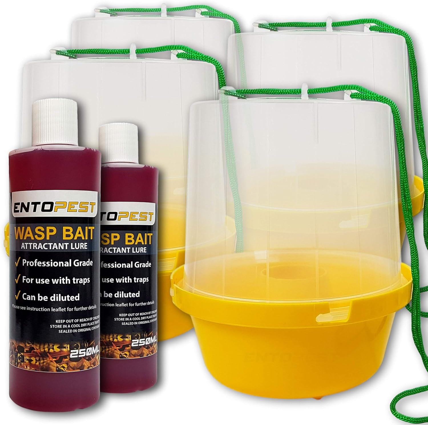 Entopest 4 x Hanging Wasp Trap Control Pot & Bait Attractant Lure Kit