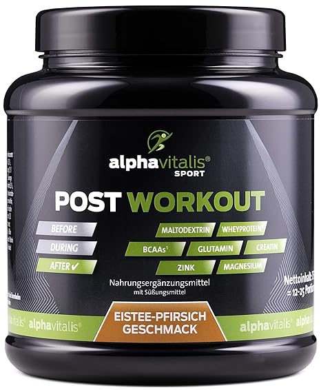 POST WORKOUT Shake mit Maltodextrin, Whey Protein, BCAA, Creatin, L-Glutamin, Magnesium uvm. - Die wichtigsten Nährstoffe nach deinem Workout! (Eistee Pfirsich, 750g) EINWEG