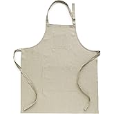 Solino Home Linen Kitchen Apron – 100% Pure Linen Bib Apron for Men & Women – Natural Apron with front Pockets – Handcrafted 