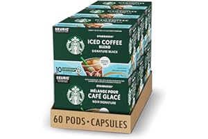 STARBUCKS Iced Coffee Blend, Signature Black, K-Cups, Cold Brew Coffee Pods, Medium Roast, Vibrant, Smooth And Balanced, 6 Bo
