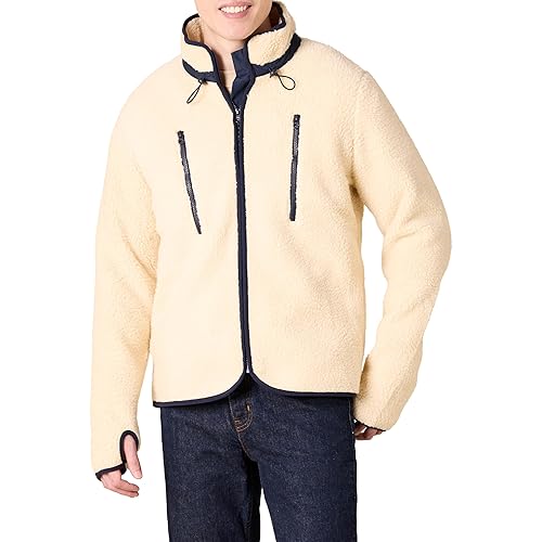 Amazon Essentials Men's Teddy Fleece Full-Zip Mock Neck Jacket with Chest Pockets, Beige, XX-Large