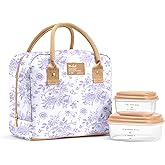 Fit & Fresh Bloomington Lunch Bag for Women - Insulated Large Lunch Box for Work with Containers, Leak-Resistant, Stain-Resistant, Zipper Closure, Lavender Toile