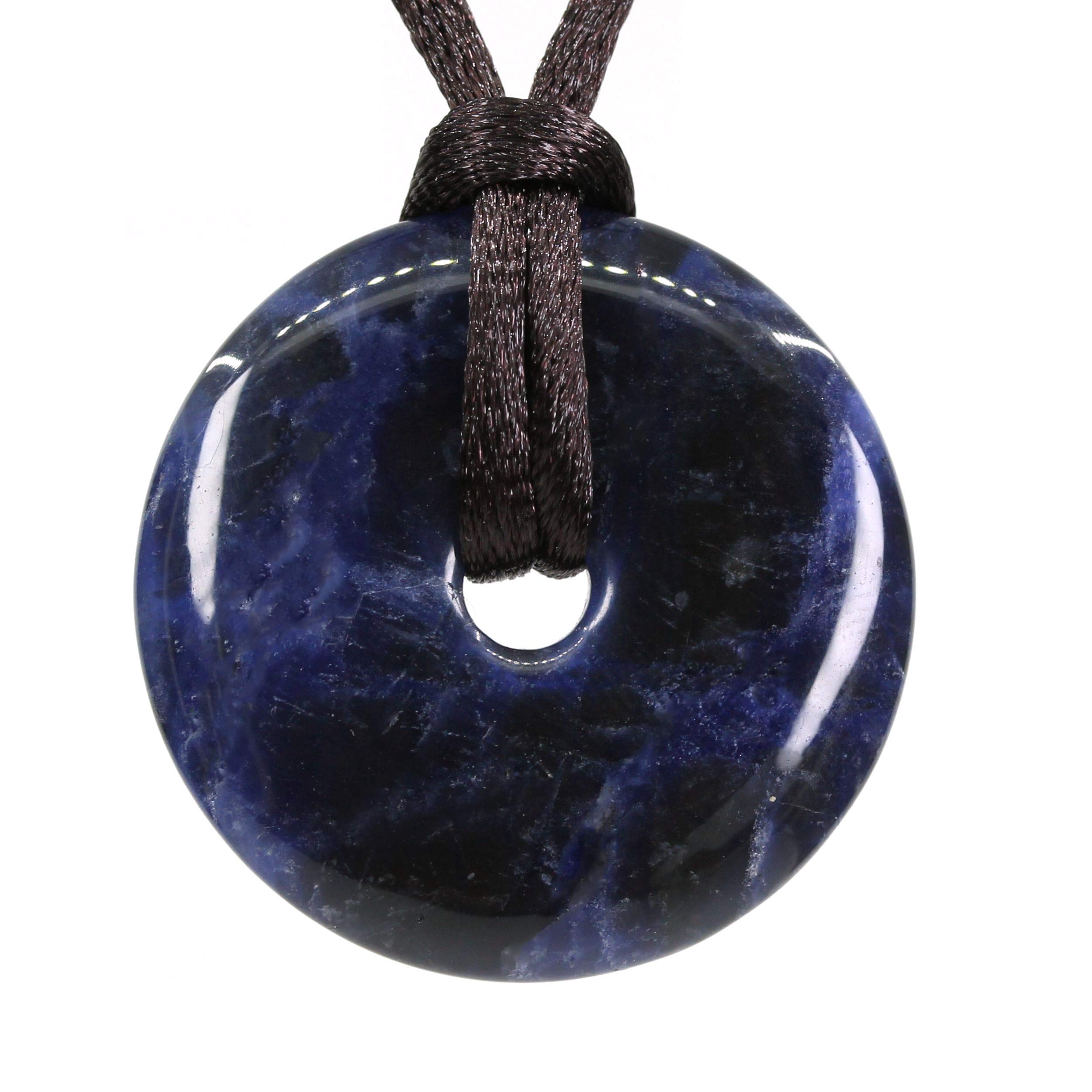 CHENYUE Natural Blue Sodalite Peace Donut 30M Beads Adjustable Braided Macrame Tassels Pendant Unisex