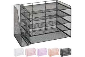 OPNICE 5-Tier Paper Organizer with Magazine Holder, Desk Organizers and Accessories, Office Desk Accessories & Workspace Organizers, Desktop File Organizer for Office Supplies Storage, Black