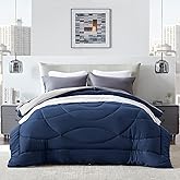 SLEEP ZONE Comforter Duvet Insert, Twin/Twin XL Size Quilted Reversible Comforters, Soft All Season Duvet, Down Alternative Breathable Bedding with 8 tabs, 2 Sides Navy Gray 88 x 68 Inches
