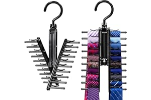 IPOW Upgraded 2 PCS See Everything Cross X 20 Tie Rack Holder,Rotate to Open/Close Tie and Belt Hanger with Non-Slip Clips,360 Degree Swivel Space Saving Organizer