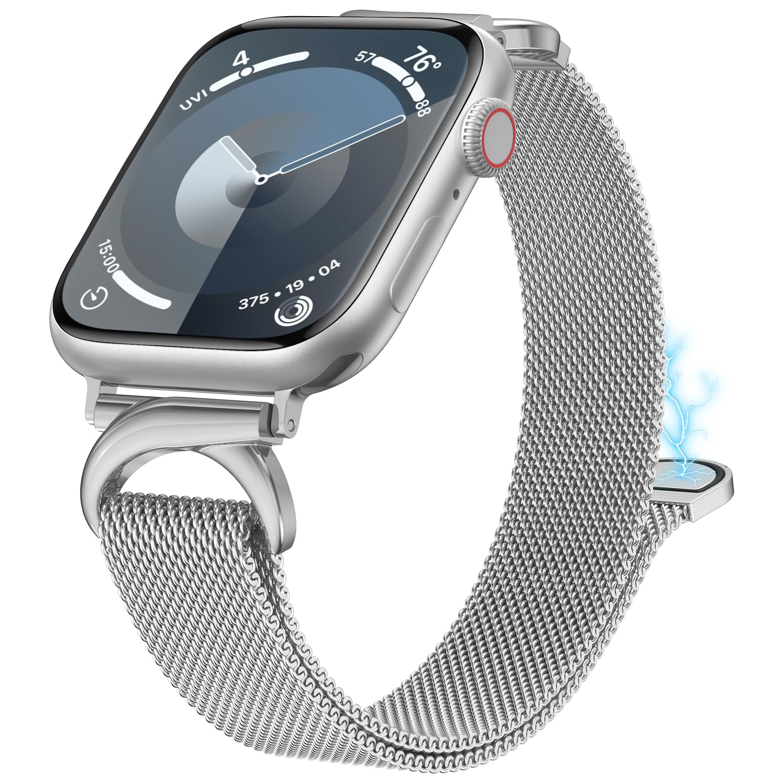 Photo 1 of BEEXI Stainless Steel Loop Compatible with Apple Watch Band 42/44/45/49mm, Women Elegant Metal Mesh Magnetic Slim Strap with C-Shape Clasp for iwatch SE Series 9/8/7/6/5/4/3/2/1 Ultra 1/2 (Silver)