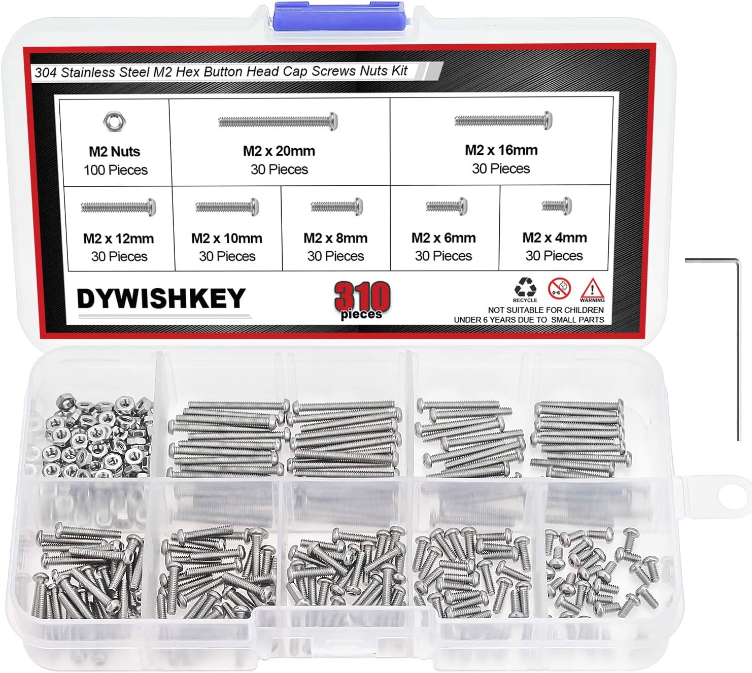 Amazon Com Dywishkey 310 Pieces M2 X 4mm 6mm 8mm 10mm 12mm 16mm 20mm Stainless Steel 304 Hex Button Head Cap Bolts Screws Nuts Kit With Hex Wrench Computers Accessories