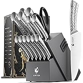 Livtek Kitchen Knife Set with Block: 15-Piece German Stainless Steel with Dual Sharpener for Cook Enthusiasts - Covers 95% Kitchen Tasks - Silver Full-Tang Ergonomic Handle, Dishwasher Safe, Gift Box