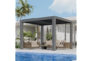 GS CHIER Outdoor Louvered Pergola 10' x 10', Aluminum Outdoor Louvered Pergola with Adjustable Roof, Adjustable Louvered Pergola for Outdoor Deck, Patio, Lawn & Garden(10FTX10FT Gray)