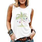 Christmas in July Shirt for Women: Palm Tree T-Shirt Christmas Hawaiian Vacation Tank Xmas Sleeveless Gift Top
