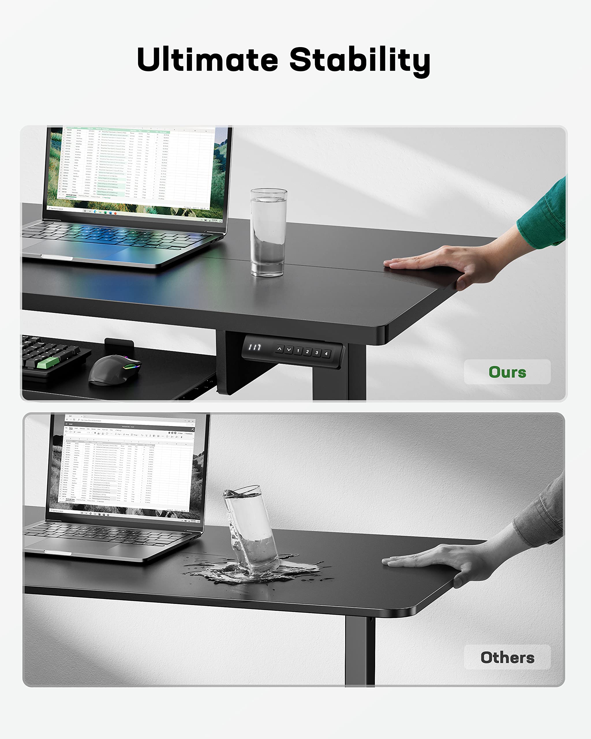 Marsail Standing Desk Adjustable Height with Extra Large Keyboard Tray, 55