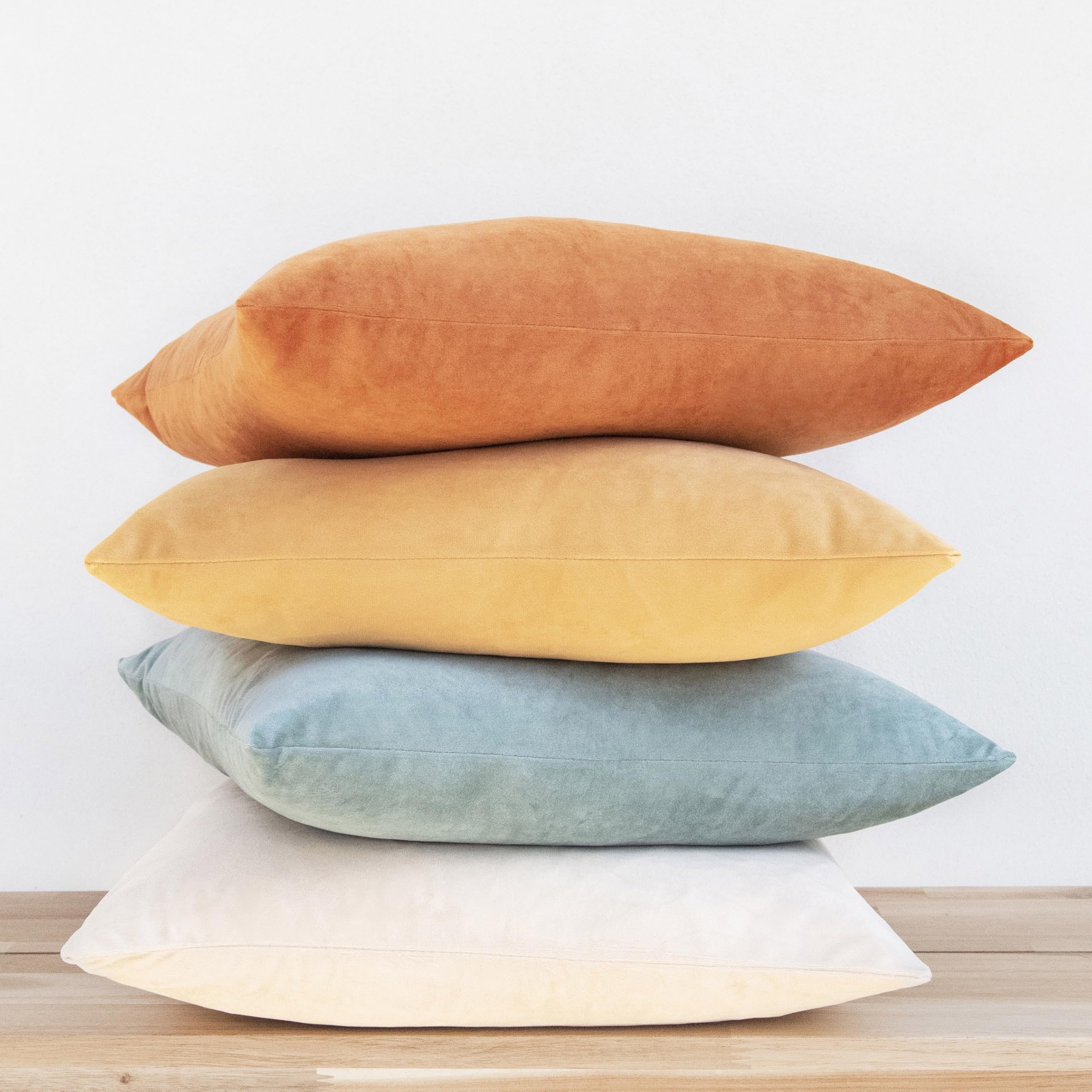 Photo 1 of MONDAY MOOSE Decorative Throw Pillow Covers Cushion Cases, Set of 4 Soft Velvet Modern Designs, Mix and Match for Home Decor, Pillow Inserts Not Included (24x24 inch, Orange/Teal)