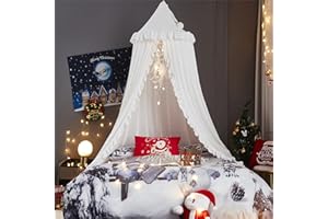 VETHIN Bed Canopy for Girls,Princess Round Dome Dreamy Mosquito Net Bedding Girls Room Castle Play Tent Hanging House Decor Reading Nook Canopies (White)