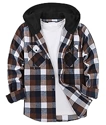 ZITY Men's Flannel Hoodie Shirts Casual Button Down
