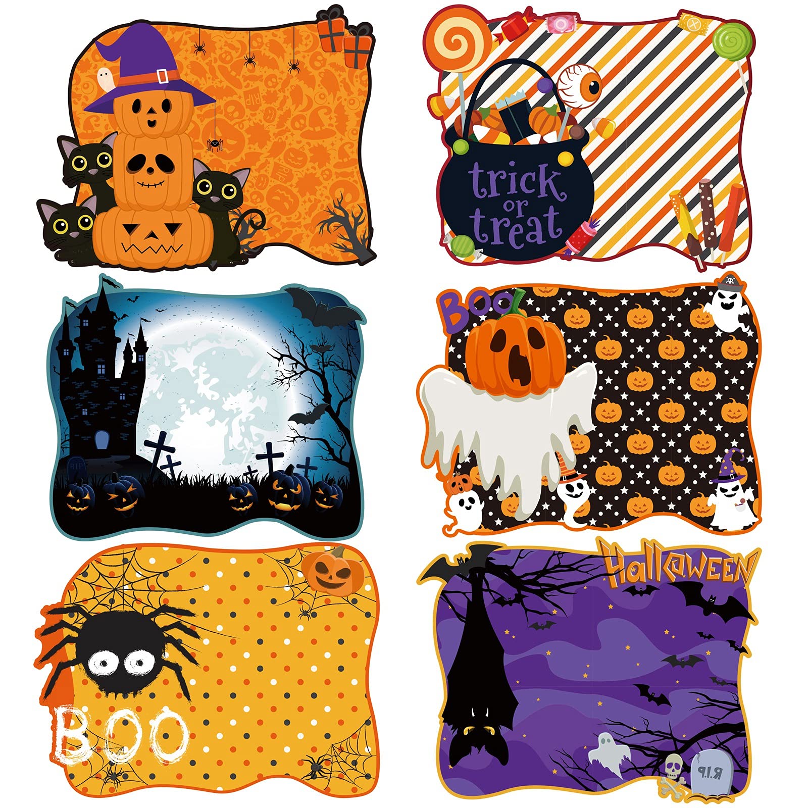 Photo 1 of MCEAST 6 Pack Halloween Plastic Placemats Halloween Pumpkin Spider Ghost Waterproof Table Mats Assorted 6 Styles Halloween Party Table Decorations for Home Kitchen Dining, 16 x 12 Inches