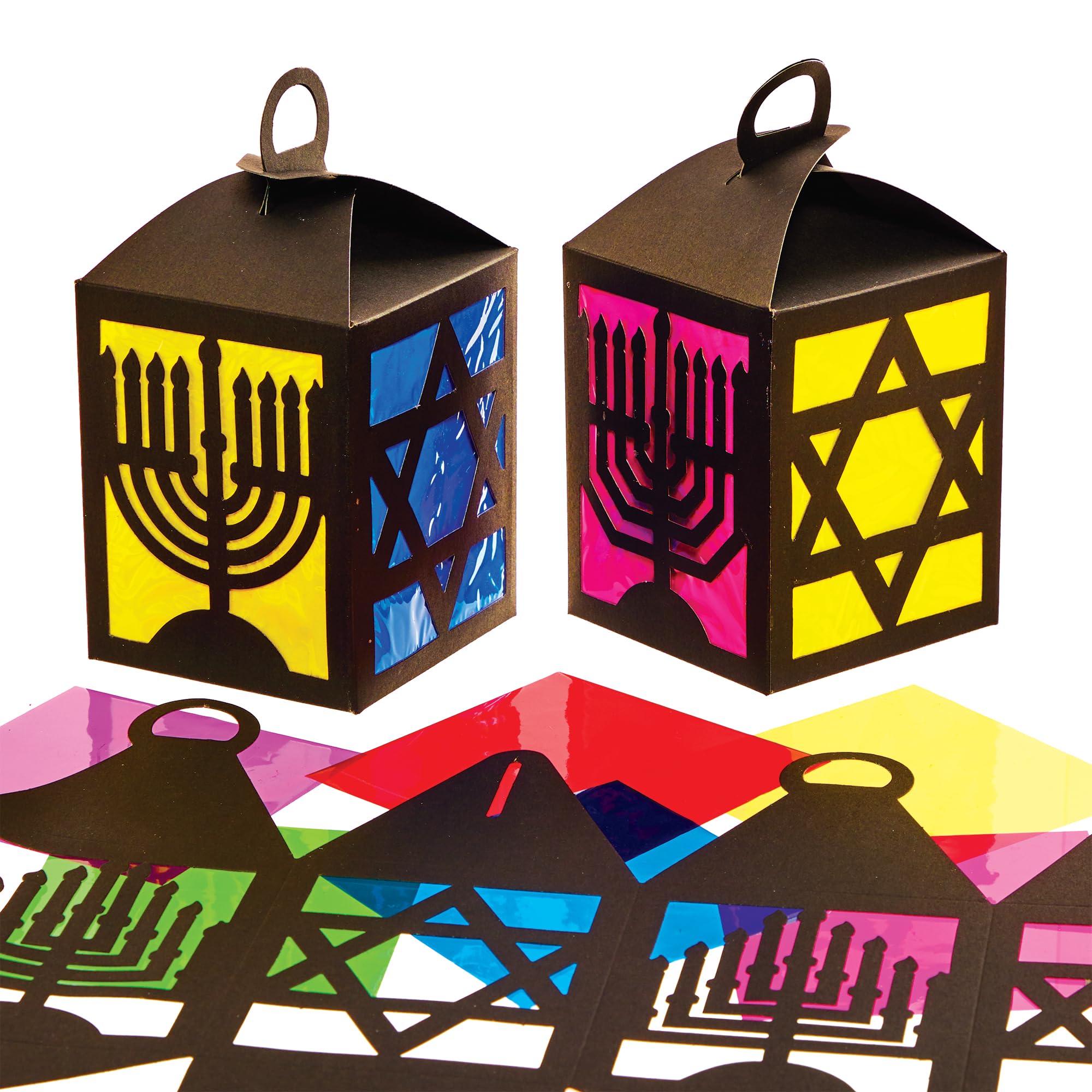 Baker Ross FX936 Hanukkah Stained Glass Lantern Kits - Pack of 4, Religious Education Arts and Crafts Kits for Kids