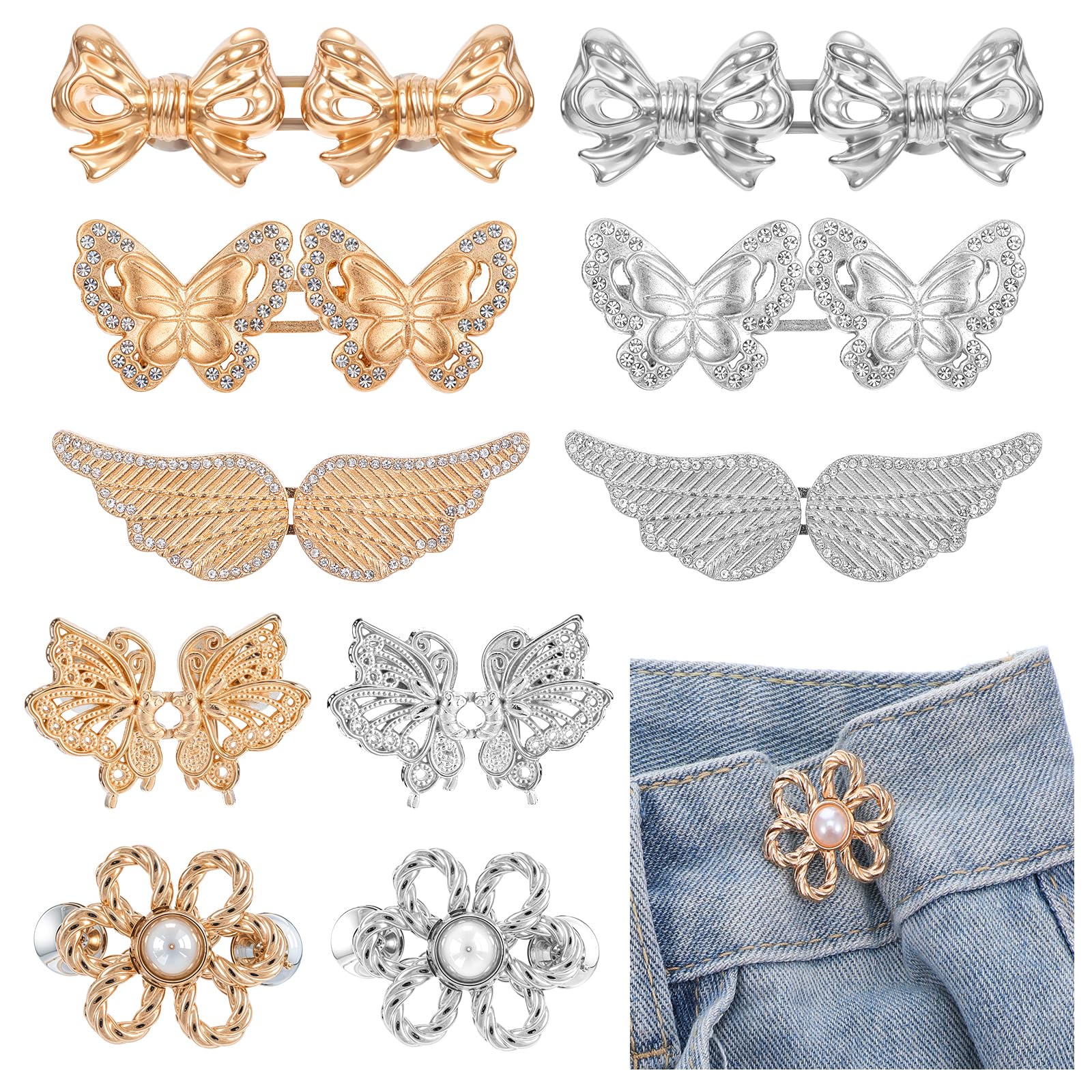 Photo 1 of Yuanchu 10 Sets Pant Waist Tightener, Adjustable Waist Buckles Detachable Button Pins No Sew and No Tools Jeans Buttons for Loose Jeans Pants Skirts Sleeves