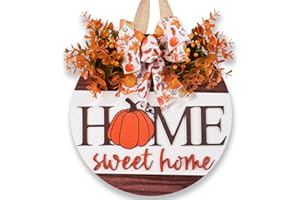 UIONML Hello Pumpkin Welcome Wooden Hanging Sign Fall Wreath for Front Door | Fall Autumn Harvest Decor with Bow & Wreath | Farmhouse Rustic Thanksgiving Porch & Wall Plaque | Indoor Outdoor Home Decor