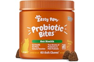 Zesty Paws Probiotic Bites for Cats - Gut Flora & Immune System Support - Cat Supplement with DE111 Bacillus subtilis - Pet Soft Chews with Probiotics & Prebiotics for Digestive Health - 60 Count