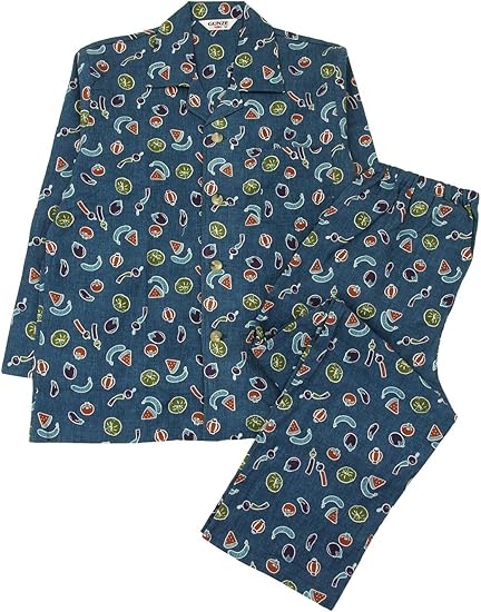 Amazon グンゼ パジャマ 綿100 長袖長パンツ ファインクレープ 夏野菜柄 Sf2566 メンズ ネービーブルー 日本 M 日本サイズm相当 パジャマ 通販