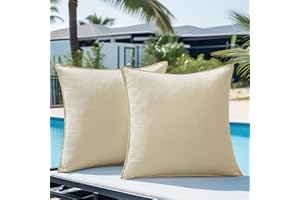NASIGORENG Pack of 2 Waterproof Pillow Covers Decorative Outdoor Pillows Sofa Cushion Covers Garden Spring Pillowcase Couch Cushion Cases for Patio Balcony Tent Sunbrella Beach Deck 18x18 Inch Beige