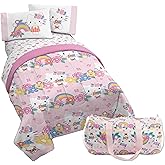 Jay Franco Hello Kitty Twin Size Comforter Set - 4 Piece Floral Bedding Includes Sheet Set, Pillow Covers & Bonus Duffle Bag - Super Soft Bedding