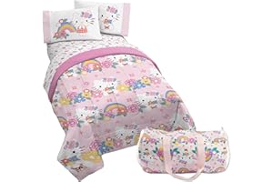 Jay Franco Hello Kitty Twin Size Comforter Set - 4 Piece Floral Bedding Includes Sheet Set, Pillow Covers & Bonus Duffle Bag - Super Soft Bedding